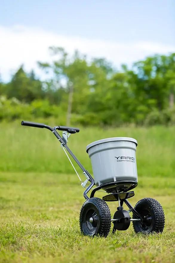 Yard Commander - Commercial 50 LB Walk-Behind Push Broadcast Spreader - 10-12 Foot Spread - Fertilizer, Salt & Grass Seed - Clog Free Design - Fully Enclosed Gear Box - Adjustable Drop Rate by GreenHaven Gardens