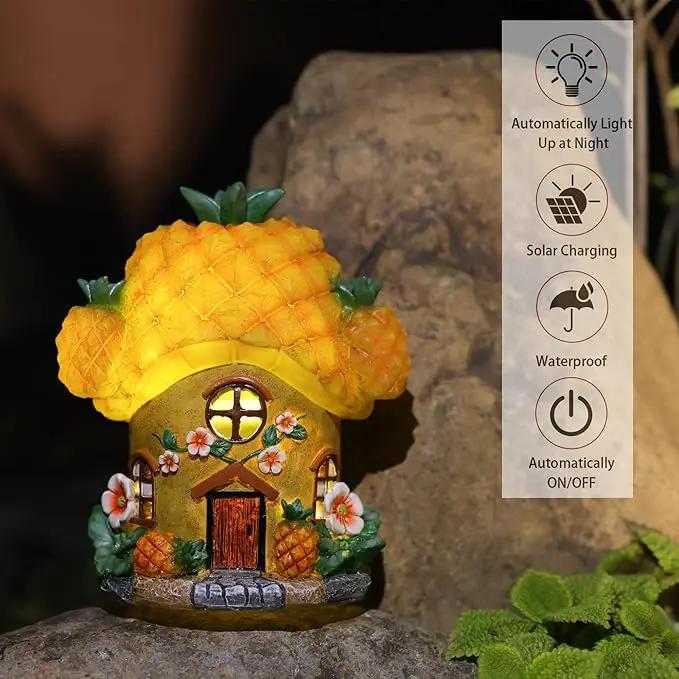 Fairy House Pineapple-Solar Garden Statues-Outdoor Decor - Fairy Garden Accessories for Porch Backyard Yard Lawn Flower Bed Decor by GreenHaven Gardens
