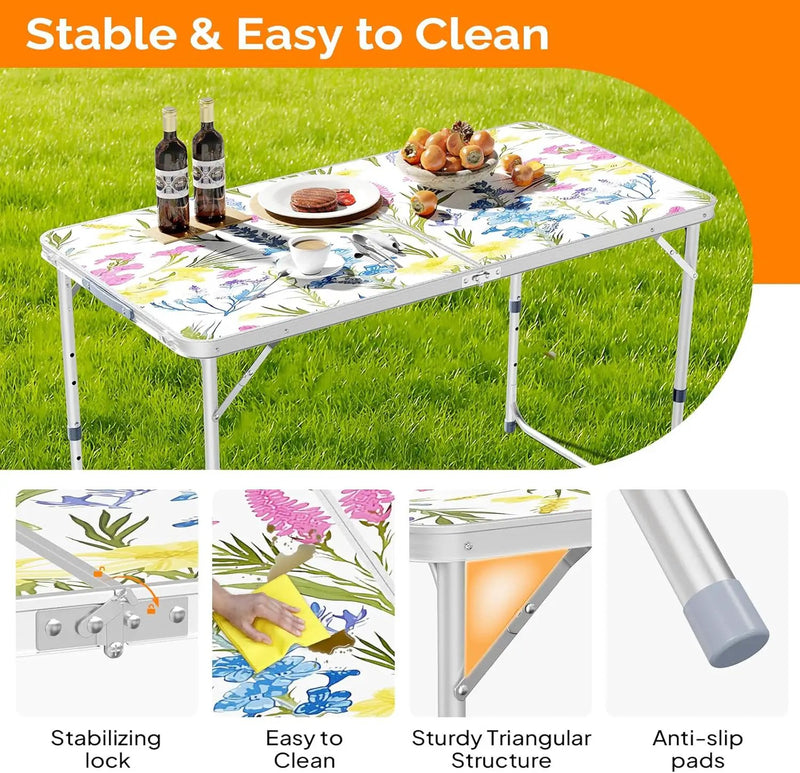 VINGLI 4FT White Folding Table with Carrying Handle Height Adjustable Lightweight Fold Up Portable for Indoor Outdoor Picnic,Camping,Hiking,Fishing,BBQ … by GreenHaven Gardens