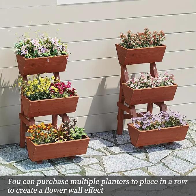 3-Tiers Wooden Raised Garden Bed,Wood Planter Box for Vegetable,Flower Rack,Flower Pot Stands,Indoor Outdoor Gardening Planting Beds (Brick red, Small) by GreenHaven Gardens