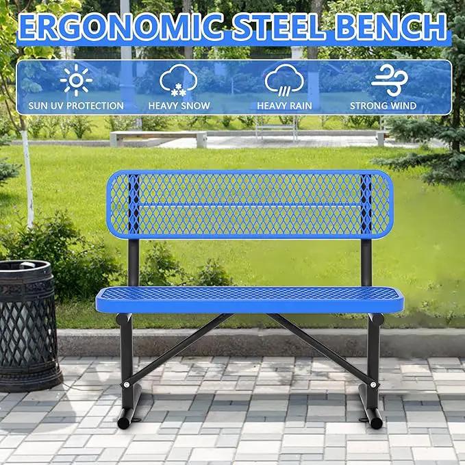 Heavy Duty Park Bench with Back Portable Frame, Outdoor Steel Bench with Backrest, Outdoor Park Bench Expanded Metal Mesh Bench for Lawn, Park, Deck, Garden, Patio, Porch, Black (Blue, 4FT) by GreenHaven Gardens
