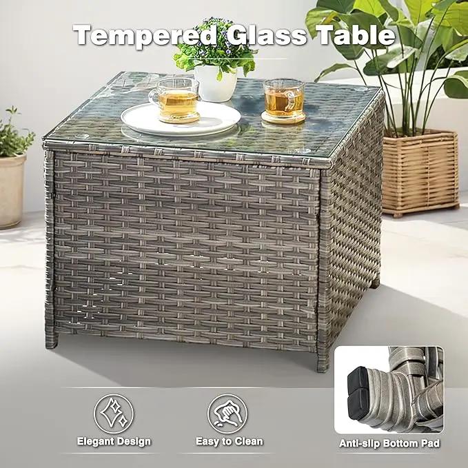 ovios 6 Pieces Patio Furniture Set, Outdoor Wicker Sofas with Glass Coffee Table and Comfy Cushions, All Weather High Back Couch Set for Deck Porch, Grey Rattan, Denim Blue by GreenHaven Gardens