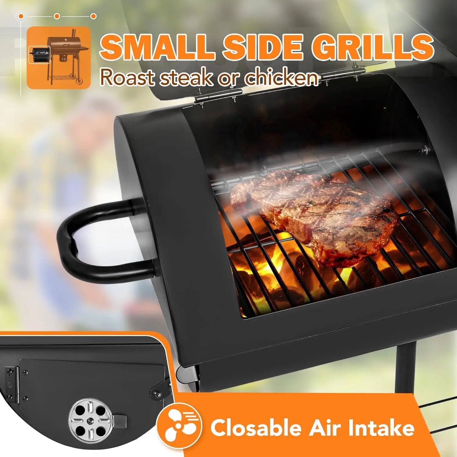 Flamaker Grill Outdoor Charcoal Grills with Side Oven & Thermometer Offset Smoker with Ash Catcher & Cover for Camping Picnics, BBQ, Hiking by GreenHaven Gardens