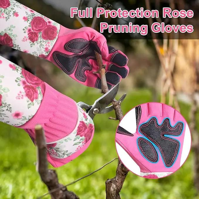 DLY Gardening Gloves for Women, Rose Gloves Gardening Thorn Proof, Long Garden Gloves for Women, Breathable & Durable Leather Gauntlet(Medium, Rose Red) by GreenHaven Gardens