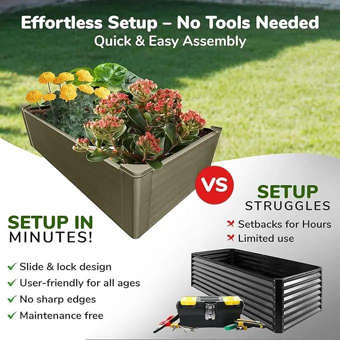 Raised Garden Bed - 2x4 ft Planter Box - Weathered Wood HDPE - No Tools Needed - DIY Kit for Urban Gardening, Flowers, Herbs & Vegetables - Made in The USA by GreenHaven Gardens
