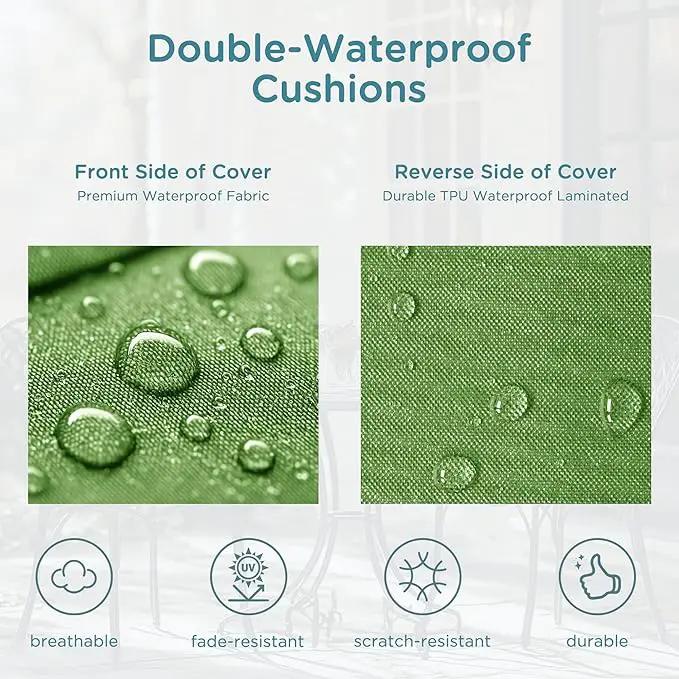 Codi Patio Chair Cushions 19x19 Inch, Waterproof Seat Cushion for Outdoor Furniture with Handles & Adjustable Straps, Fade Resistant - Set of 2, Green by GreenHaven Gardens