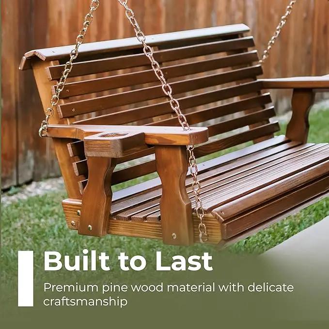 Amish Casual 6 Foot Roll Back Porch Swing with Cup Holders in Semi-Solid Gray Stain - Amish Made in The USA from Treated Pine Heavy Duty 700 Lb. Weight Capacity by GreenHaven Gardens