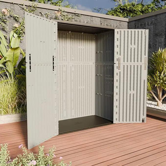 HOMSPARK Outdoor Storage Shed Weather Resistance, Patio Storage Cabinet Lockable Resin Tool Shed for Storage of Bike, Trash Cans, Garden Tools (Light Gray, 66 Cu.ft) by GreenHaven Gardens