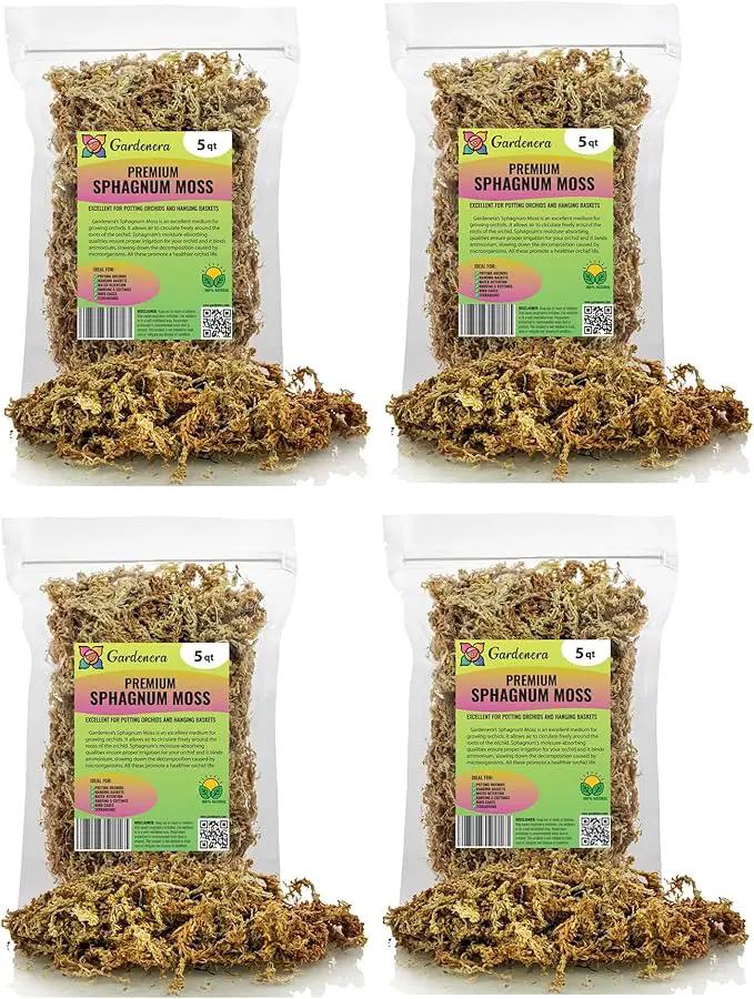 Premium Grade Sphagnum Moss by Gardenera - 20 Quart - Organic Hand Mixed New Zealand Long Fibered Sphagnum Moss Orchid - 4 Bags of 5 Quart by GreenHaven Gardens