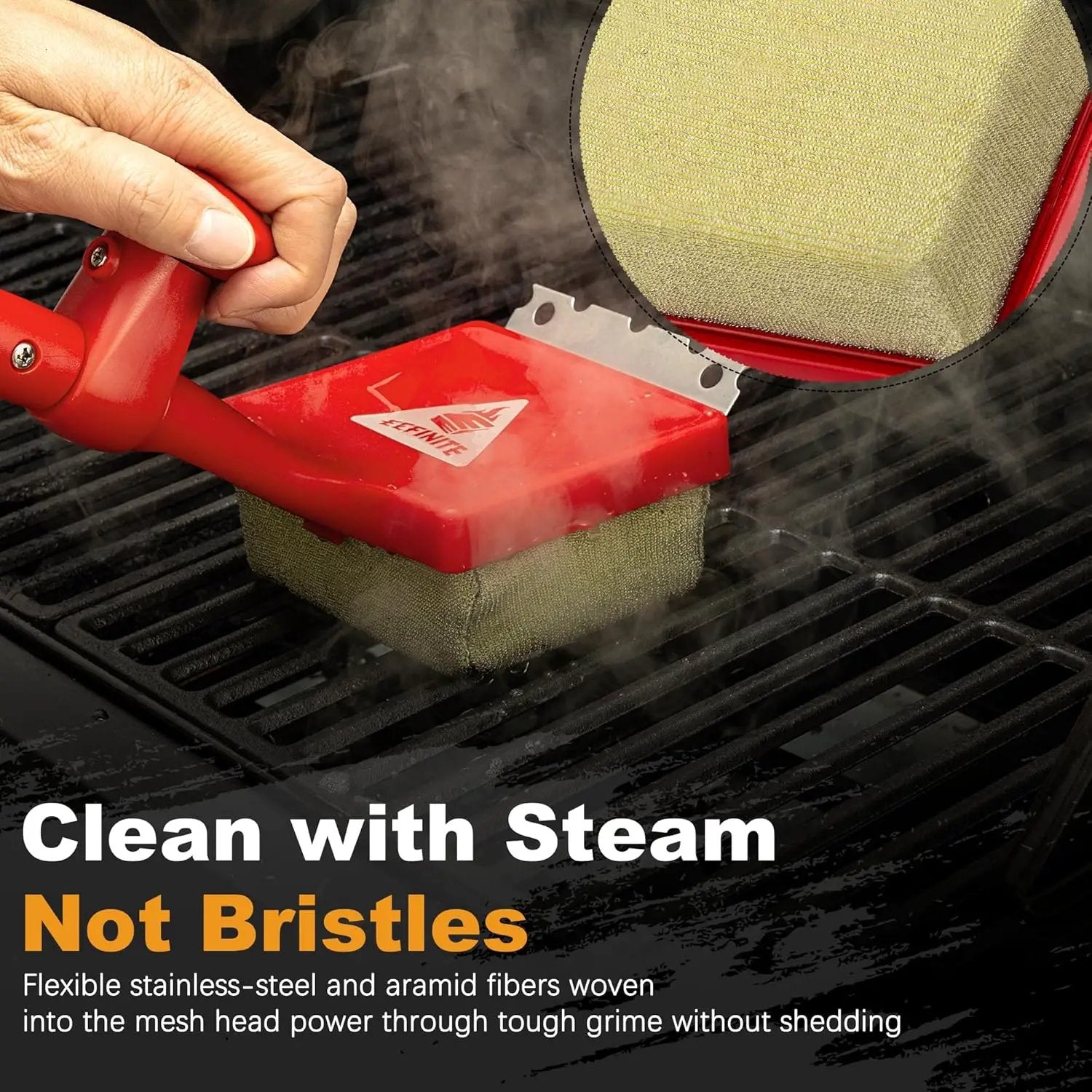 BBQ Grill Cleaner Brush, EEFINITE Steam Grill Brush for Outdoor Grilling with Replacement Scrub Sponge + Superior Scraper, Safe No Wire Bristle Barbecue Scrubber Brush for Grills Cleaning Tool by GreenHaven Gardens