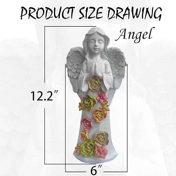 Angel Solar Garden Outdoor Statues with Succulent Plants and 6 LED Lights– Outside Solar Garden Decor Figurines -Remembrance & Sympathy Gifts Decorations by GreenHaven Gardens