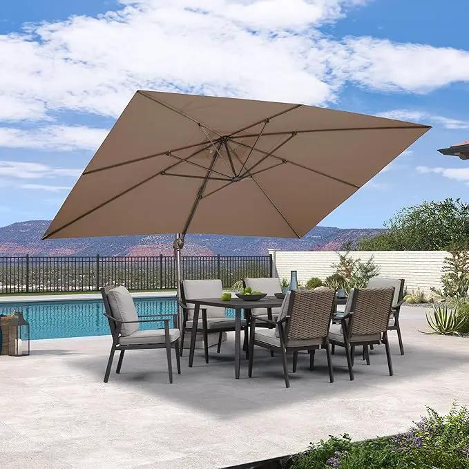 PURPLE LEAF 10' X 13' Patio Cantilever Umbrella Rectangle Umbrella Outdoor with Aluminum Offset Hanging and 360° Rotation for Pool Garden Deck Patio, Taupe by GreenHaven Gardens