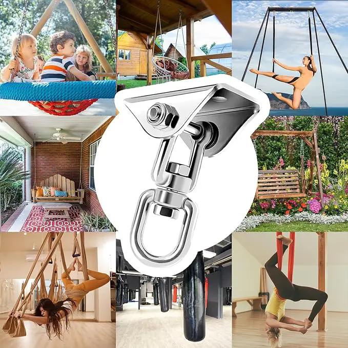 Heavy Duty Hammock Hanging Kit, 360° Rotating 1200 lb Swing Hangers for Hammock Chair Stand, Seat, Porch Swing, Yoga, Tree, Indoor Outdoor Hanging Hardware Sliver | Pack of 2 by GreenHaven Gardens