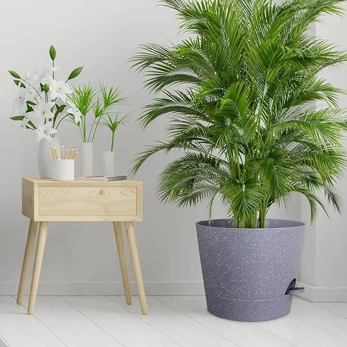 12 inch Large Self Watering Pots for Indoor Outdoor Plants, Plant Pots with Mesh Drainage Holes for Garden House Plants, Plastic Planters with Reservoir for Flower, Speckled Grey by GreenHaven Gardens