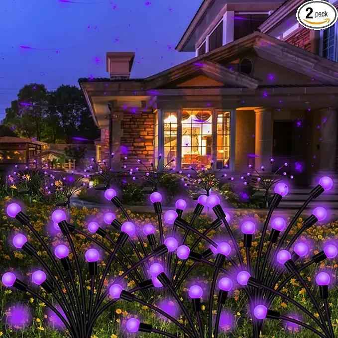 Solar Garden Lights Outdoor, 2 Pack 20 LED Solar Purple Firefly Lights Waterproof, Starburst Solar Wind Swaying Lights for Outside Yard Patio Planter Flower Bed Walkway Halloween Christmas Decoration by GreenHaven Gardens
