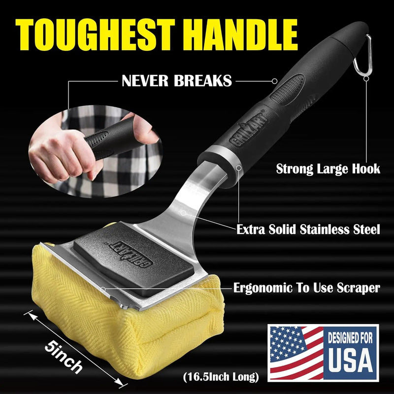 GRILLART Grill Brush for Outdoor Grill Bristle Free - Reinforced Grill Cleaner Scraper BBQ Brush - Replaceable Head Barbecue Grill Cleaning Brush - Safe BBQ Accessories Grill Tools - Gifts for Men/Dad by GreenHaven Gardens