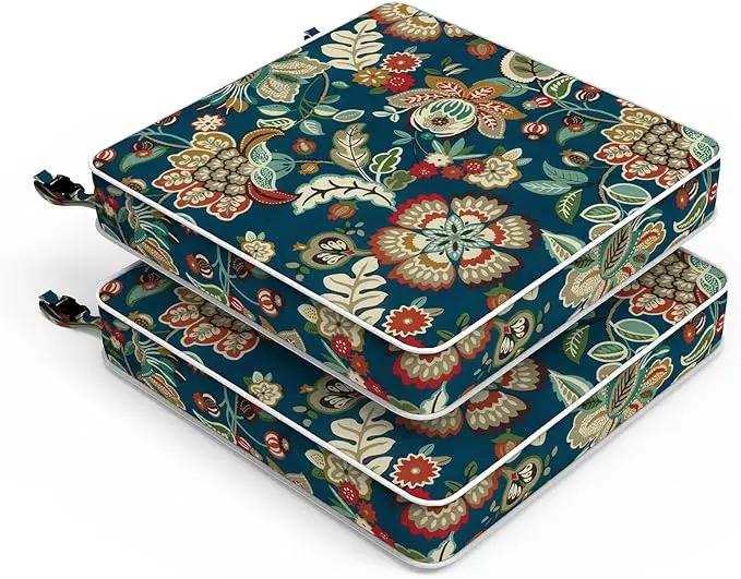 LVTXIII Patio Chair Cushions 22"x22"x3", Water-Repellent Outdoor Seat Cushions for Patio Furniture, Square Chair Pads with Ties for Home Garden Decoration, Set of 2, Peacock Blue by GreenHaven Gardens