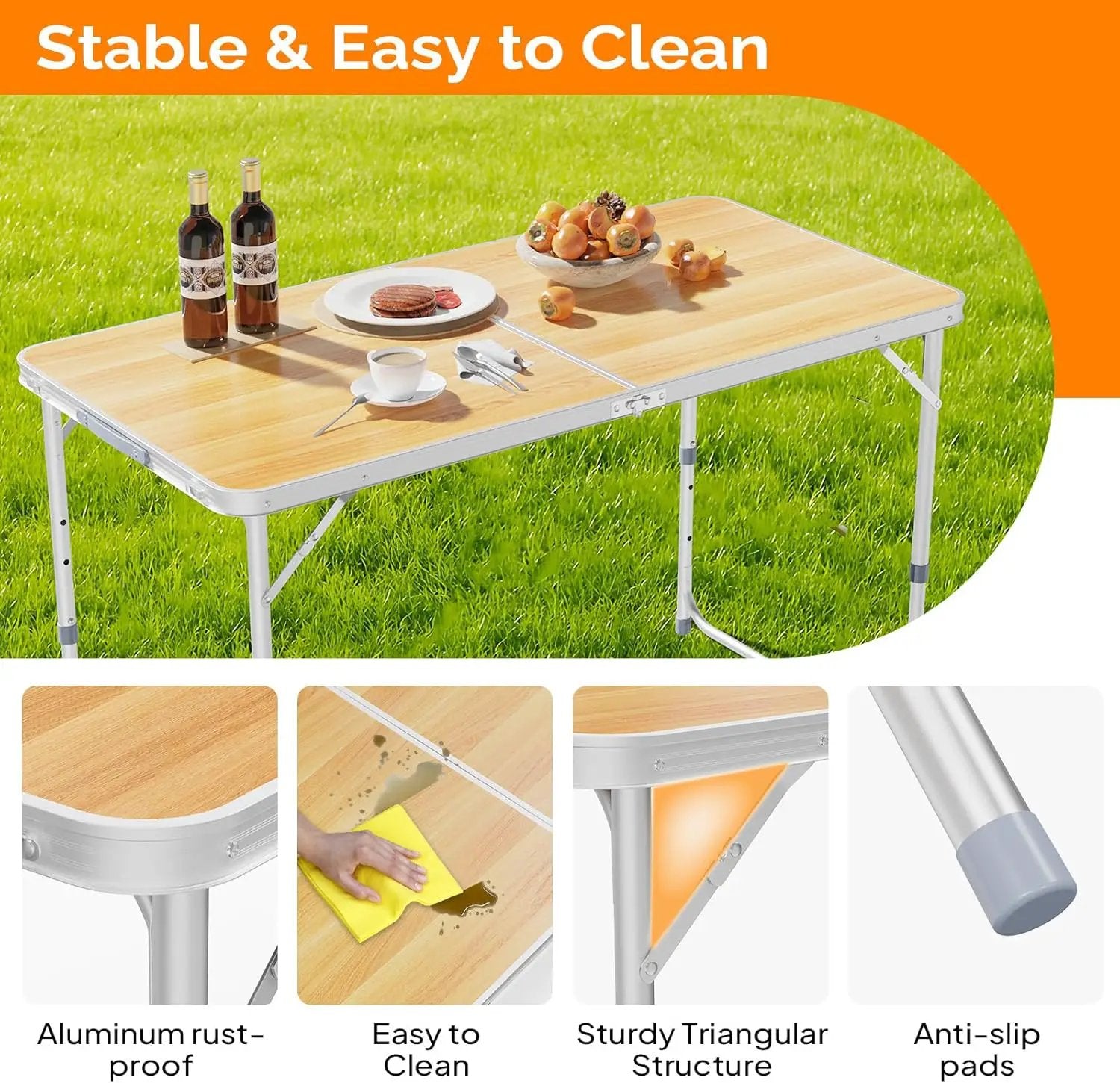 VINGLI 4FT White Folding Table with Carrying Handle Height Adjustable Lightweight Fold Up Portable for Indoor Outdoor Picnic,Camping,Hiking,Fishing,BBQ … by GreenHaven Gardens