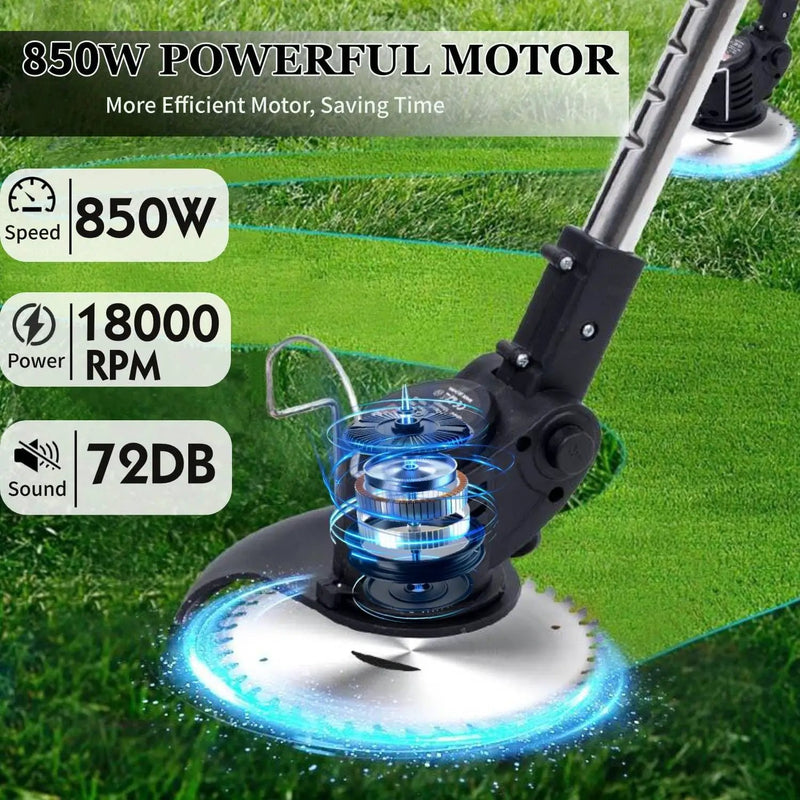 Electric Weed Wacker with Wheel, 21V Cordless Weed Eater with 2 x Batteries & 1 Charger, 3 in 1 Grass String Trimmer/Brush Cutter/Edger, Stringless Lightweight Weed Trimmer for Garden, Yard and Lawn by GreenHaven Gardens