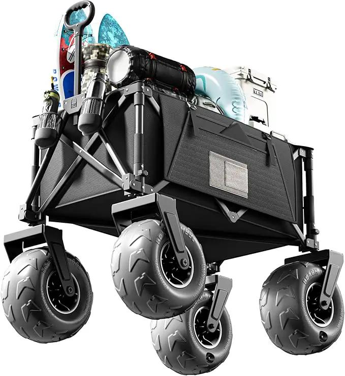 DXZ Beach Wagon Cart with Big Wheels for Sand – Folding Collapsible Wagon, Heavy Duty Wagons Carts Foldable for Beach, Camping, Outdoor Gear, Easy Setup Black Grey by GreenHaven Gardens
