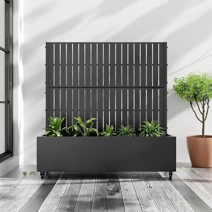 Casaphoria Metal Raised Garden Bed with Trellis and Wheels, 47"x47"x16" Planter Box for Climbing Plants, Vegetables & Vines, Features Drainage Holes and Privacy Screen (Black-Fence) by GreenHaven Gardens