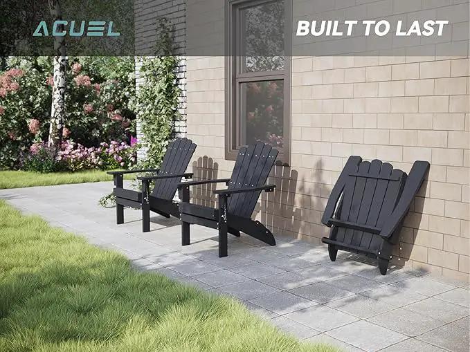 Folding HDPE Adirondack Chair, Weather-Resistant Patio Chair with Wide Armrests & High Backrest, Fire Pit Chair for Garden, Backyard, Porch - Black by GreenHaven Gardens