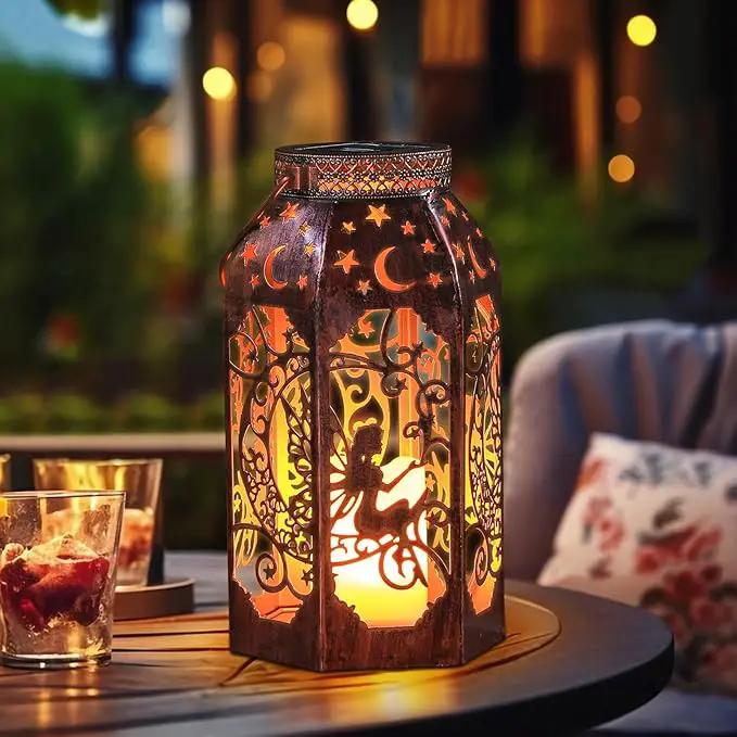 Solar Lanterns Outdoor Hanging Metal Bronze Moon Fairy Lantern, 1 Pack Waterproof Flickering Flameless Candle Mission Lights for Table,Pathway,Garden Gifts for Women, Mothers' Day Gift by GreenHaven Gardens