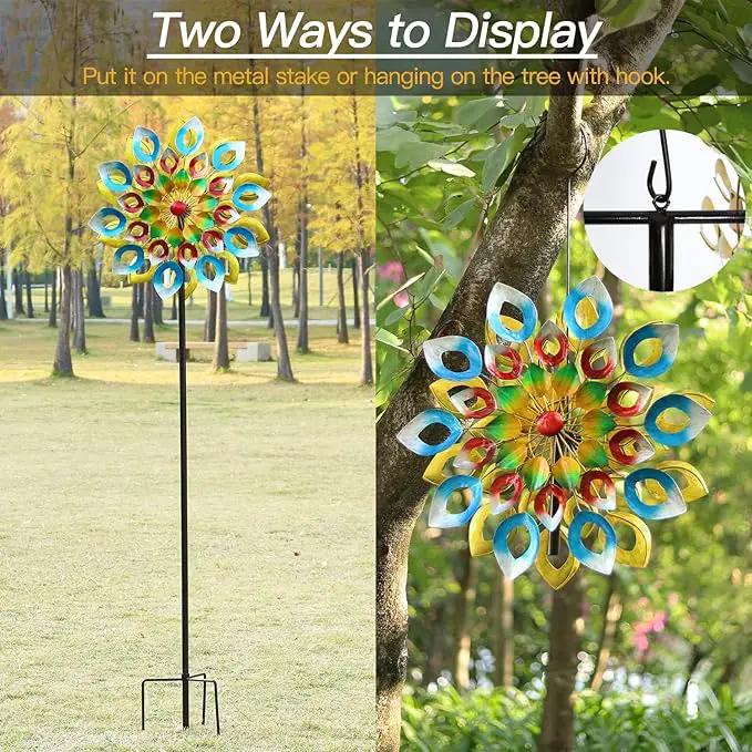 Yard Garden Wind Spinners with Stake - Large Outdoor Metal Wind Spinners, Lawn Yard Art Garden Decor (24" W x 84" H) by GreenHaven Gardens