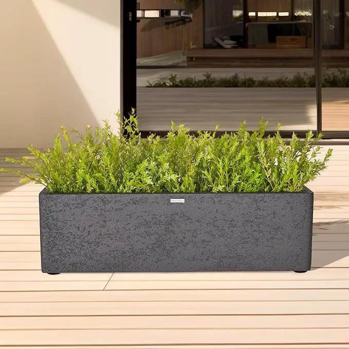 31 Inch Rectangular Concrete Planter,Durable All-Weather Use with Drainage Holes,Large Rectangular Planter for Outdoor Indoor Plants by GreenHaven Gardens