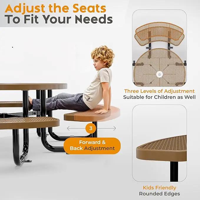 Metal Picnic Tables for Kids for Outdoors with Umbrella Hole - Coated Steel Heavy Duty Commercial Grade Table with Adjustable Seats (Brown, 38 in, Kids, Expanded Steel) by GreenHaven Gardens