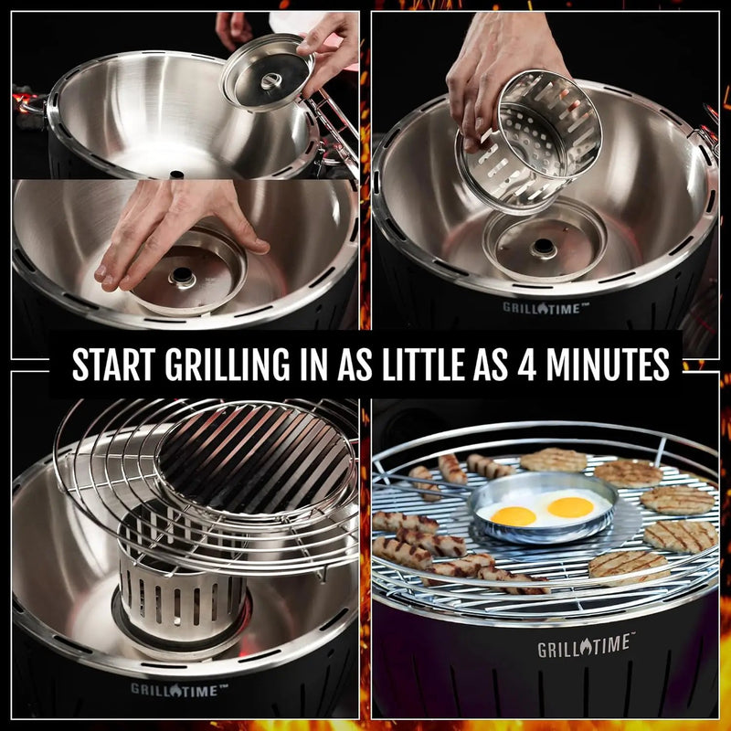GrillTime Tailgater GTX Portable Charcoal Grill 16 Inch - Smokeless Tabletop Grill for Camping, Tailgate Parties, Beach BBQ, Travel Grey by GreenHaven Gardens