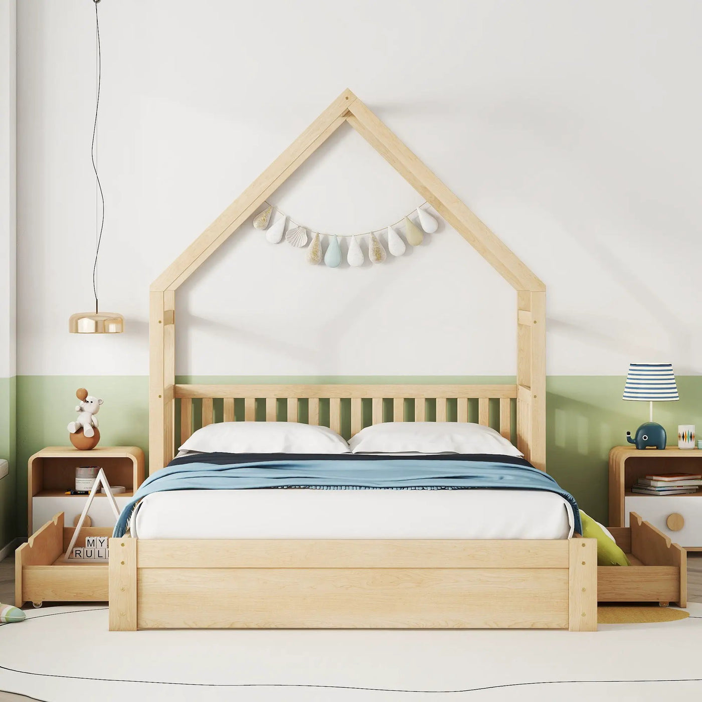 House Style Platform Bed With Guardrail And 2 Drawers by HouseOfZazla