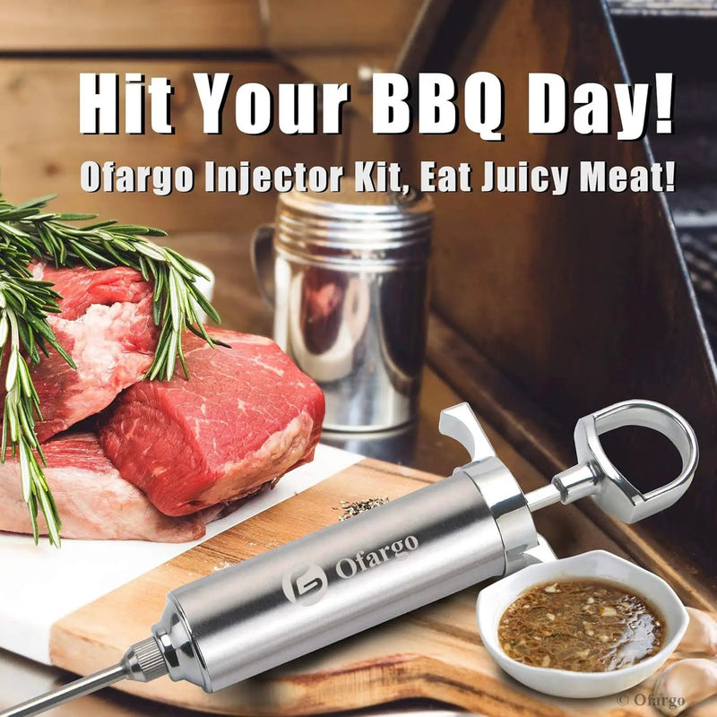 Stainless Steel Meat Injector Syringe Kit with 4 Marinade Needles for BBQ Grill Smoker, 2-oz Large Capacity, Both Paper User Manual and E-Book Recipe by GreenHaven Gardens