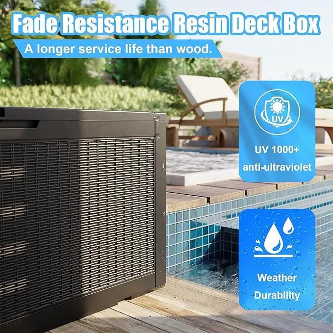 102 Gallon Outdoor Storage Box Waterproof, UV Resistant Resin Deck Box with Hydraulic Rod, Lockable Design and Enhanced Durability for Patio, Garden, and Poolside Use by GreenHaven Gardens