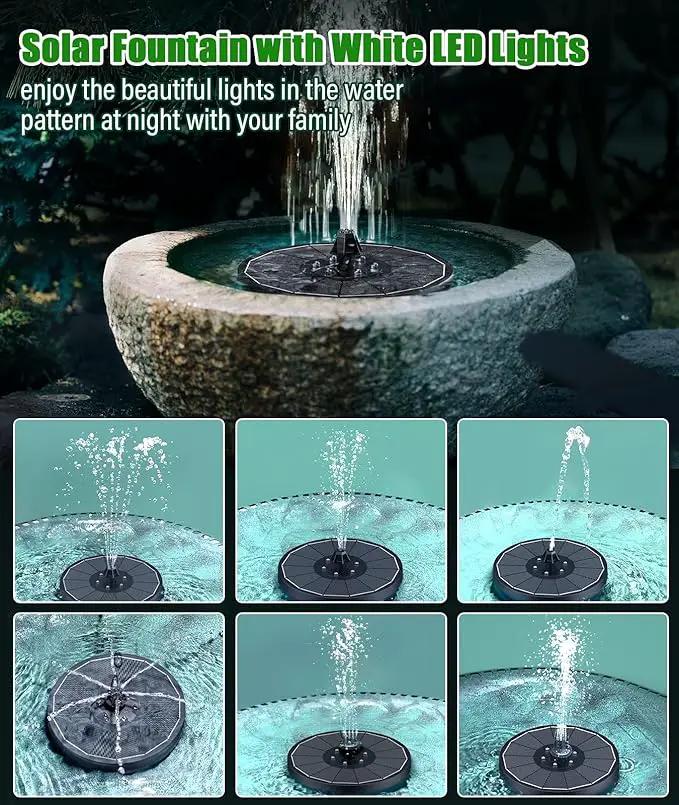 SZMP Solar Water Fountain Upgraded 100% Glass Panel, 3.5W Solar Powered Fountains Built-in 2000 Battery with 7 Nozzle & 4 Fixer, Solar Fountain Pump for Bird Baths, Pond, Outdoor (White) by GreenHaven Gardens