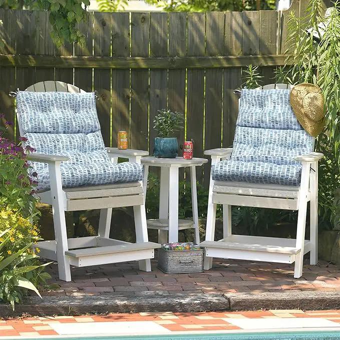 LVTXIII Outdoor High Back Chair Cushions, Seasonal Replacement Adirondack Chair Cushion with Ties, Patio Waterproof Seat Cushions for Home Garden Use (22” W x 20” D, Set of 2, Pebble Blue) by GreenHaven Gardens