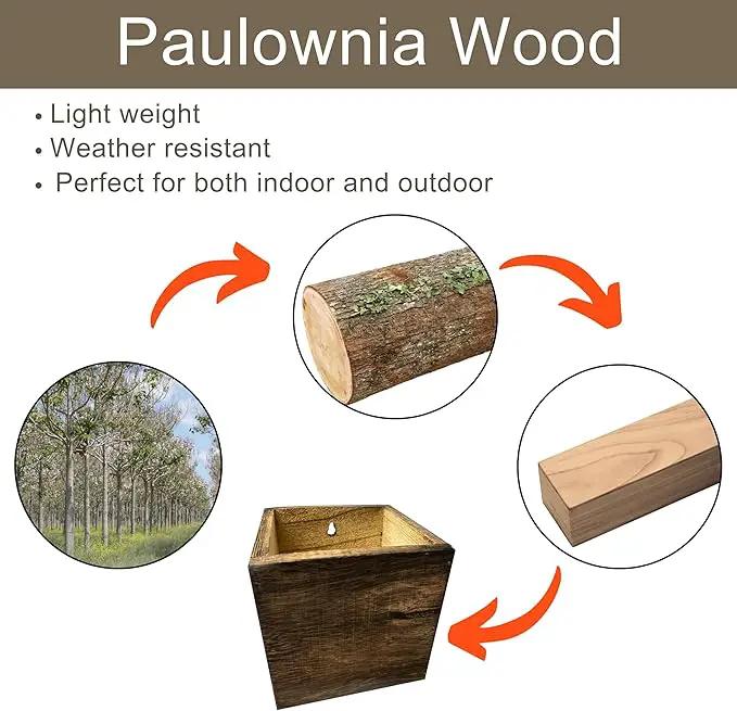 LaLaGreen Wood Planter Boxes for Plants (8 Pack, 4x4 Inch) Small Square Wall Mounted Planters for Indoor Plant, Herb Wooden Box Hanging Flower Pot Plant Holder Outdoor Fence Vertical Garden Home Decor by GreenHaven Gardens