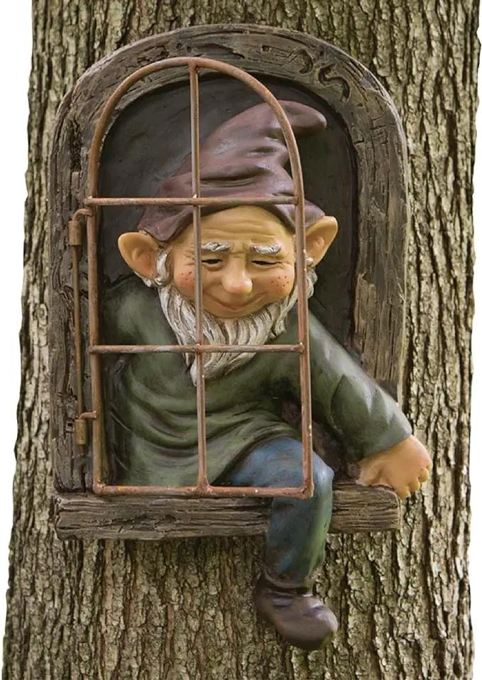 Bits and Pieces - 12-inch Elf Out The Door Tree Hugger - Yard Decorations - Whimsical Tree Sculpture - Garden Decoration - Garden Peeker Yard Art by GreenHaven Gardens