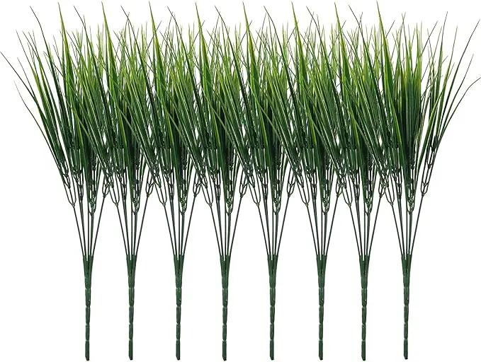 8 Pack Artificial Plants Flowers Grass Shrubs No Fade Faux Plastic Flowers Outdoor for Farmhouse Garden Porch Patio Indoor Wedding Decoration Greenery Fake Plants uv Resistant (3#Green) by GreenHaven Gardens