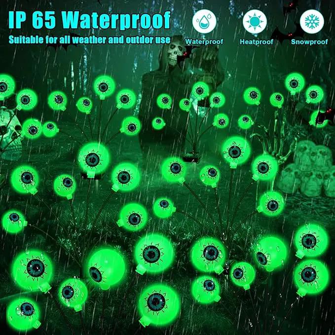 Solar Halloween Decorations, 4 Pack 24 LED Spooky Eyeball Lights, Green Eyeball Swaying Firefly Lights,Waterproof Solar Halloween Path Lights for Yard Garden Lawn Party Decor by GreenHaven Gardens
