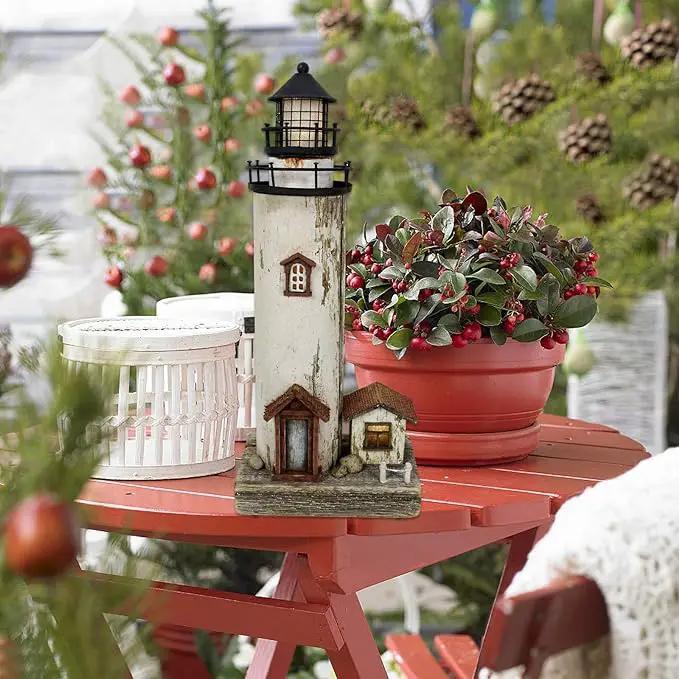 Wooden Lighthouse Decor with Light, Decorative Nautical Lighthouse Rustic Ocean Sea Beach Themed Lighthouse Decoration, Handcrafted Tabletop Nautical Themed Home Decor Bathroom Decor by GreenHaven Gardens