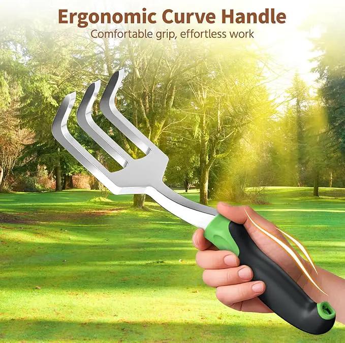 LASZOLA 3 Piece Garden Tool Set Include Hand Trowel Rake and Transplant Shovel for Women, Indoor Heavy Duty Small Spade Kit with Ergonomic Handle to Weed and Loosen, for Mom and Plant Beginner, Green by GreenHaven Gardens