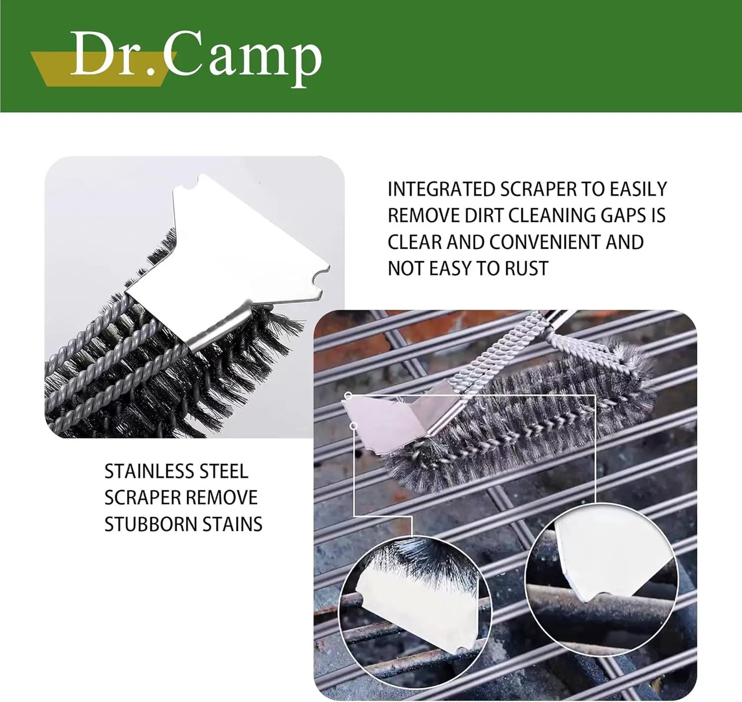 2 PCS Stainless Steel BBQ Grill Brush,BBQ Brush,Grill Scraper, Grill Brush for Outdoot,Grill Cleaning Brush, Barbecue Tool Set with Big Handle for Outdoor Grill by GreenHaven Gardens