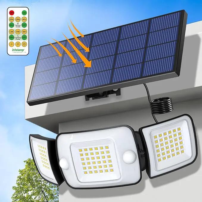 intelamp Solar Flood Lights Outdoor Waterproof, 6000mAh 1200LM Solar Powered Dual Motion Sensor LED Lighting Dusk to Dawn Security Floodlight Exterior with Remote 9.8ft Cable for Outside Garden House by GreenHaven Gardens