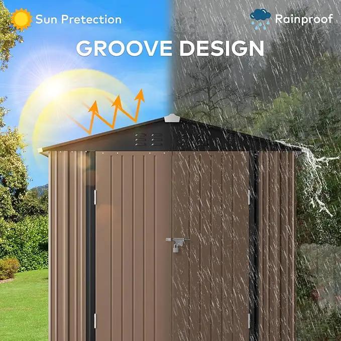 Gizoon Outdoor Storage Shed 6 x 4 FT, Galvanized Metal Garden Shed with Double Lockable Doors, Outdoor Storage Clearance for Backyard Patio Lawn-Light Brown by GreenHaven Gardens