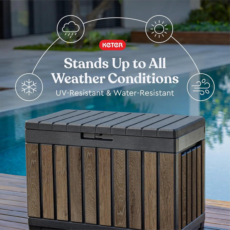 Keter Signature Everwood 50 Gallon Resin Outdoor Storage Box and Patio Furniture Side Table for Pool and Garden Accessories, Walnut by GreenHaven Gardens