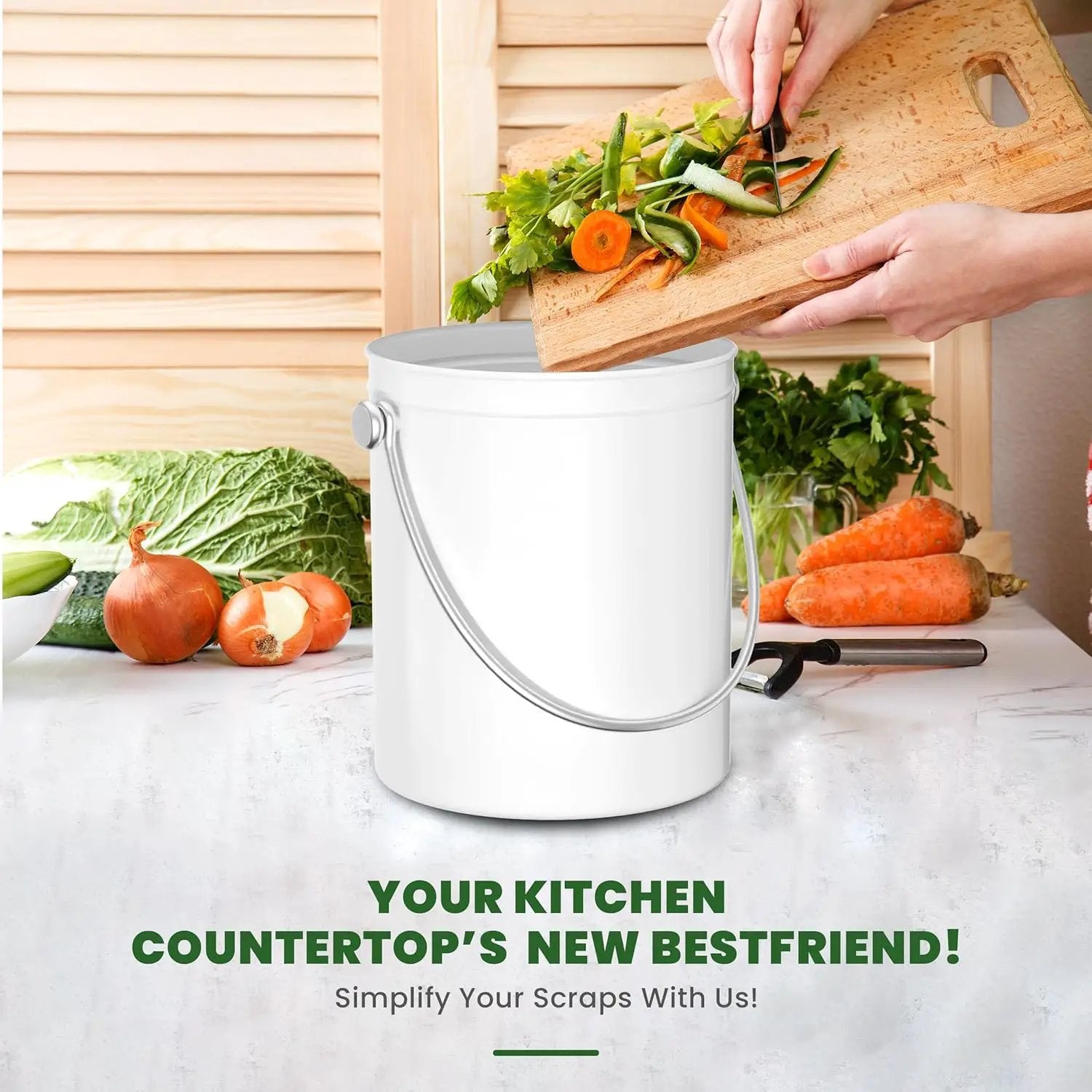 Utopia Kitchen Compost Bin for Kitchen Countertop, 1.3 Gallon Compost Bucket for Kitchen with Lid, Includes 1 Spare Charcoal Filter (White) by GreenHaven Gardens