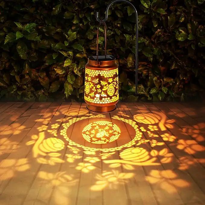 Solar Lanterns Outdoor Garden Decor, Gifts for Women, Mom, Grandma, Birthday, Thanksgiving, Decorative Waterproof Hanging Metal LED Light for Yard, Patio, Lawn, Landscape, Backyard (Bee) by GreenHaven Gardens