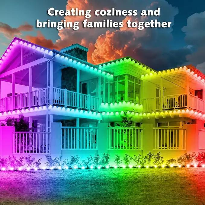 200FT Permanent Outdoor RGB Lights,IP67 Waterproof Smart LED Eaves Lights with App/Remote Control,for Christmas and All Holiday Decor,Daily and Accent Lighting,House Roof and Garden Lighting by GreenHaven Gardens