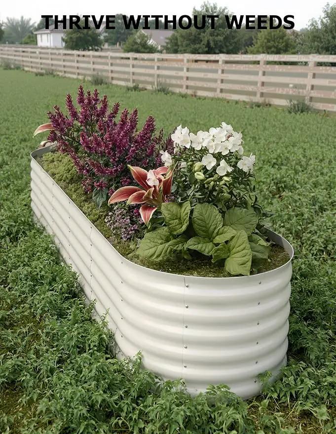 2 Pcs Raised Garden Beds Outdoor 8x2x1.5ft - Galvanized Steel Planter Box for Vegetables, Flowers, Rust-Resistant Garden Box, Easy Assembly Raised Beds, Durable Planters for Outdoor Plants, Beige by GreenHaven Gardens